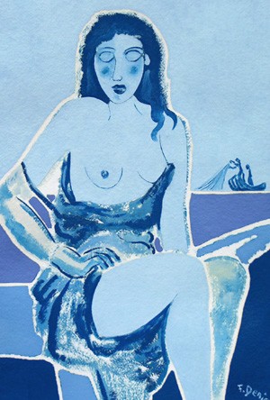 Baigneuse sur fond bleu