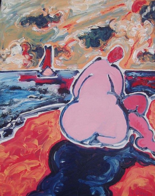Baigneuse au soleil rouge