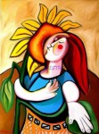 Obras de arte: Europa : Espa�a : Andaluc�a_M�laga : Ronda : MUJER ABRAZANDO UN GIRASOL