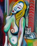 Obras de arte: Europa : Espa�a : Andaluc�a_M�laga : Ronda : DESNUDO CON GATO