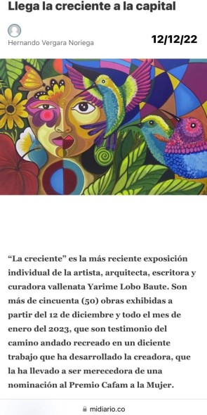 Exposición LA CRECIENTE: Yarime Lobo Baute . By: Juanita Escobar
