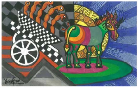 Obra: “Carrera de Aguijones” de Yarime Lobo Baute, inspirada en el lente curatorial de José Falconi