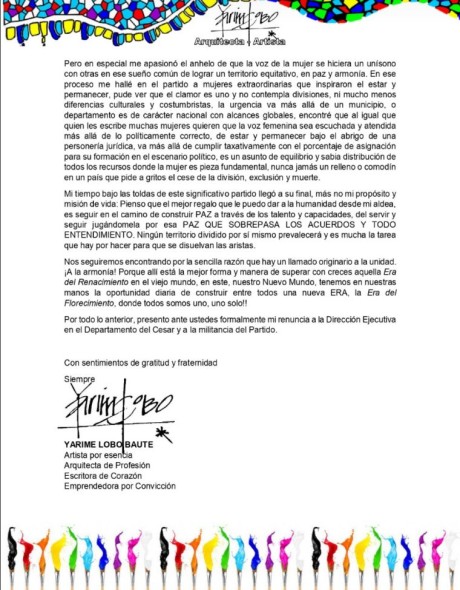 “El adiós de una artista al tablero político” Por: Canto de la Reconciliación