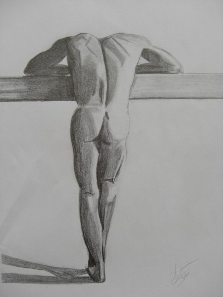 Hombre desnudo: Carboncillo de 30x21 realizado en Febrero de 2010 en Gronin...