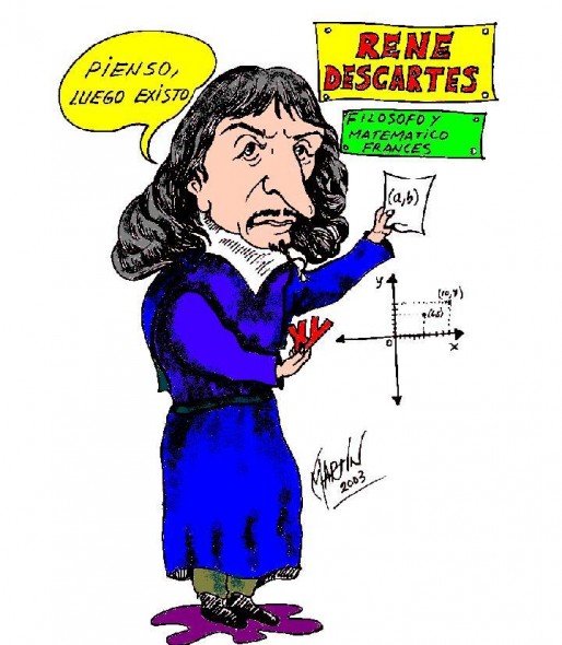Caricatura del filosofo y matematico frances rene descartes.
